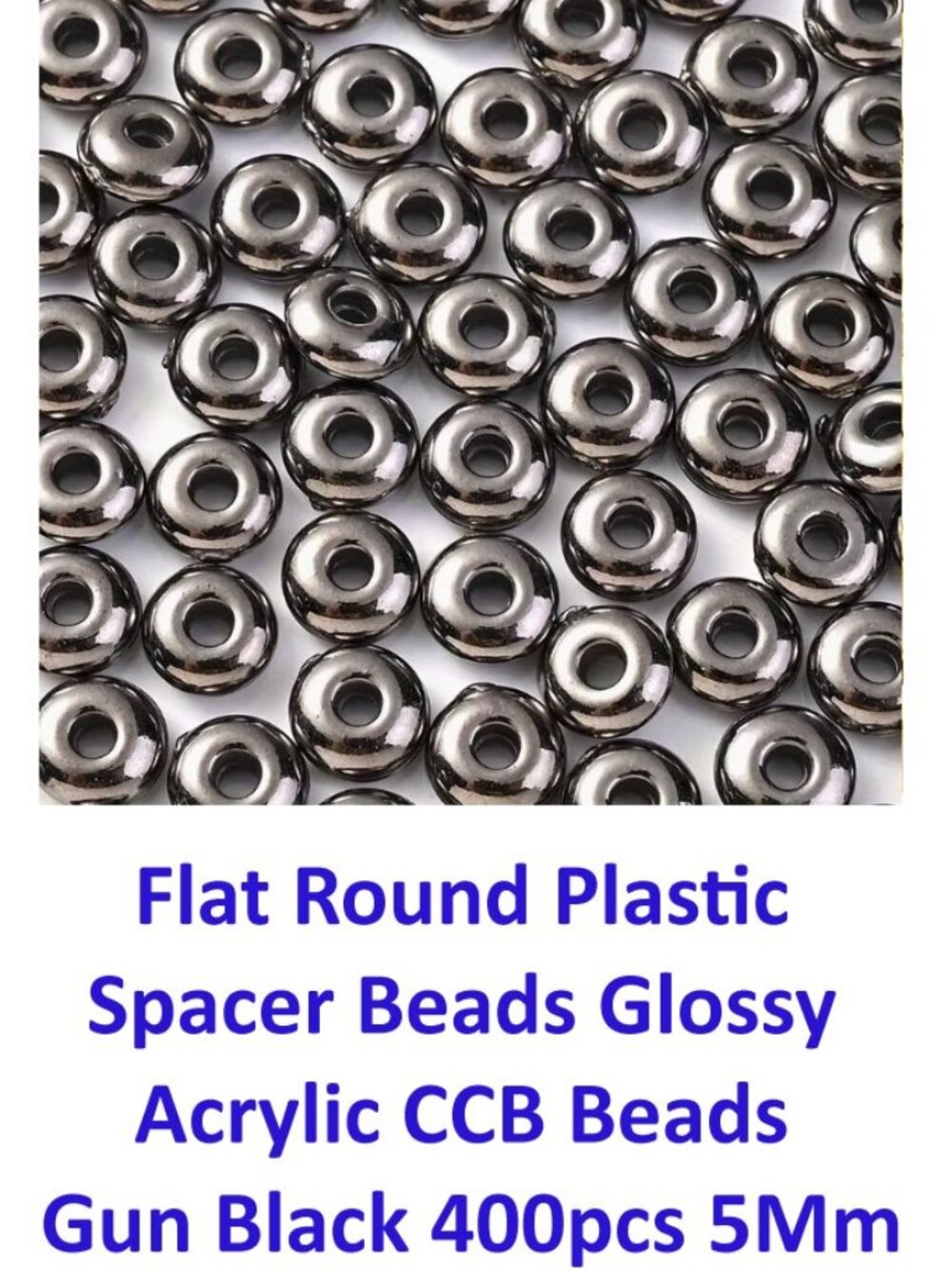 Flat Round Plastic Spacer Beads Glossy Acrylic CCB Beads 400pcs 5Mm Gun Black